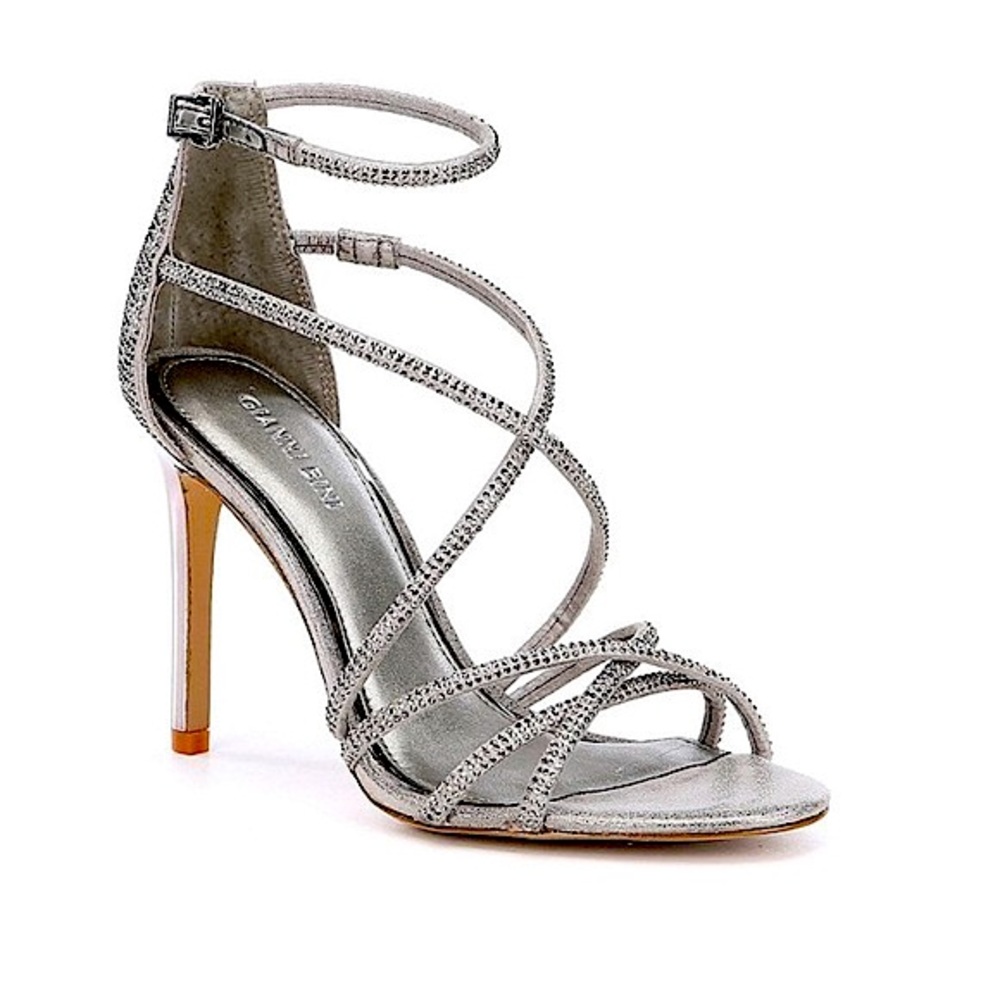 Gianni Bini Anselle Jeweled Strappy Sandals Graphite Silver 8 1/2